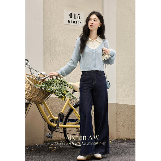 鹿向南「陷进温柔」蓝色针织毛衣女早秋新款杏色无袖背心时尚套装 商品图3