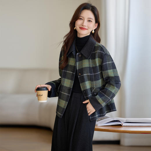 丁摩 羊毛呢外套女新款流行爆款秋冬小香风短款双面呢羊毛大衣5ZF-6658 商品图3