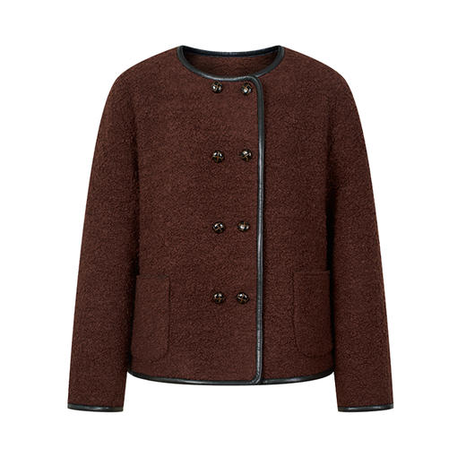 HeyDress双排扣圆领撞色边毛呢外套 商品图4