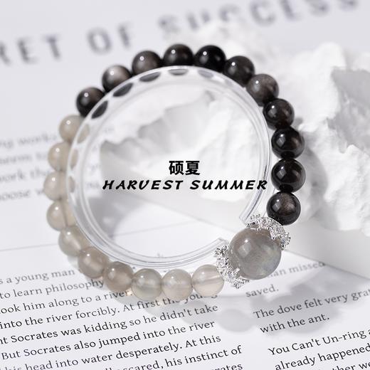 【徐艺洋设计款】硕夏珠宝【西江月】月光石+银曜石简约高级灰墨色天然串珠气质手链 WW36 商品图3