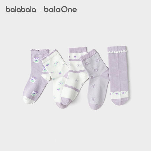 【balaOne】巴拉巴拉儿童袜子春秋女童棉袜中筒袜柔弹提花五双装 商品图2