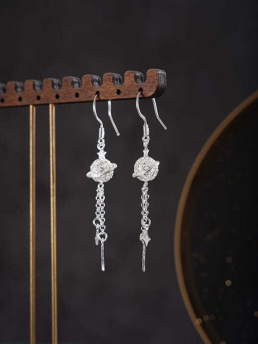 子佩集【环绕星空】S990银耳环【QFES045】花丝流苏星球2510 商品图2