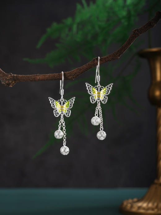 子佩集【翩翩蝶舞】S990银耳环【MXEH018】绿蝴蝶花丝珐琅彩2510 商品图2