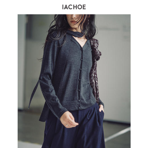 棉仓3661506006-全羊毛飘带v领毛衣 商品图0