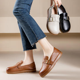 头层牛皮单鞋，复古平跟百搭豆豆小皮鞋MLD-0992