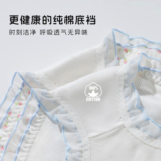 【10A级抑菌】5条装女士内裤舒适透气甜美蕾丝三角裤全棉裆D5611小花蓝调内裤 商品图4