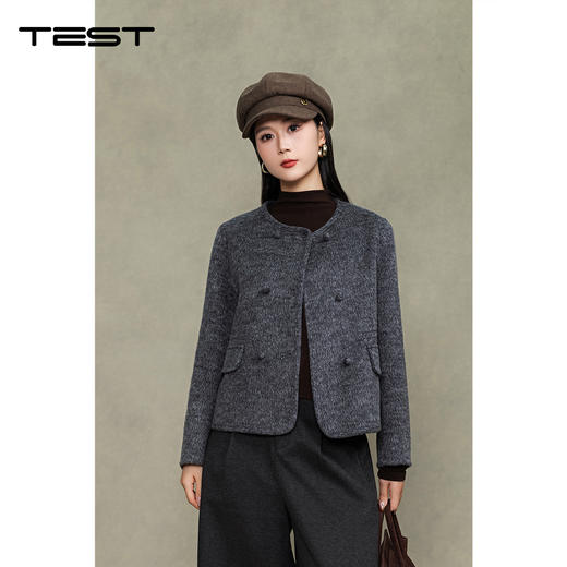 冬上新复古风灰色穿搭精致感拉满双面呢外套2254048 商品图0