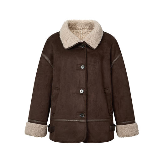 HeyDress麂皮翻领皮毛一体宽松外套 商品图4