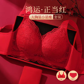 蛇年本命年新婚大红色内衣文胸套装性感蕾丝大胸显瘦显小收副乳子墨浮华套红