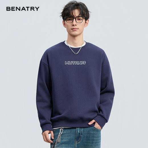 贝纳川冬季新品字母图案圆领加绒套头卫衣ECF424101 商品图3