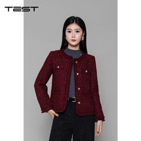 冬上新时尚百搭复古小香风酒红色呢外套2254087