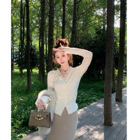 XS现货  秋冬新仿兔绒新纱蕾丝长袖开衫