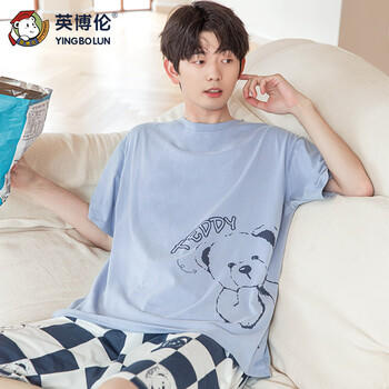 英博伦夏季纯棉睡衣青少年春薄款家居服男大童短袖套装空调服25243  175 商品图3