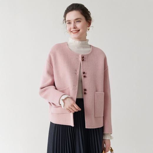 「自」全新升级【铂金会员569/天猫769/差价200】(11808)洛诗琳小香风纯色双面呢外套2025秋冬短款小个子韩系短外套 商品图0