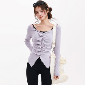 跃牌【禅语梵心】秋冬花边蓄热显瘦上衣女健身服跑步瑜伽长袖训练运动T恤CX5725