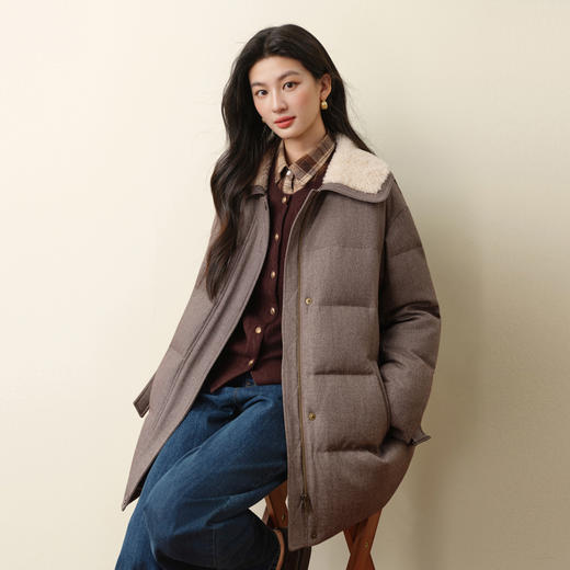 【严选】孟子义代言诗凡黎巴恩风安心羽绒服2025冬新款拼接毛领保暖外套女7GA180031 商品图0