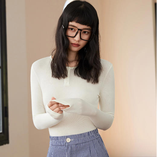 SPLELED 复古亨利领羊绒衫 兰精莫代尔纤维+黄金产区山羊绒混纺，黑科技自发热 蓬松软糯，保暖效果好 商品图13