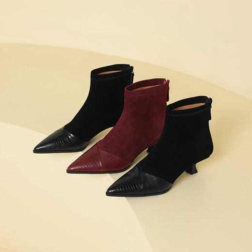 【预售5天】气质百搭中跟瘦瘦靴女秋冬新款尖头后拉链弹力靴法式小短靴YS&0670 商品图4