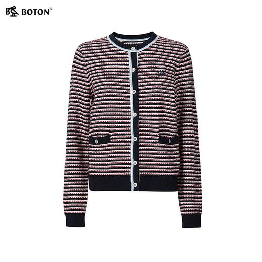 波顿女士春秋冬清甜减龄软糯保暖合身款撞色条纹毛衣开衫LU109324 商品图5