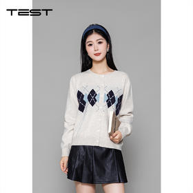 冬上新复古菱格解锁学院风穿搭针织开衫2254072