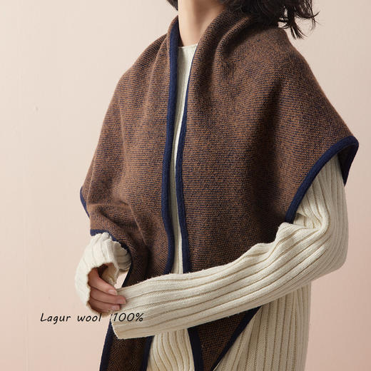 文艺书卷气！「麻纺棕」100%美丽诺羊毛三角加厚围巾披肩两用女冬 商品图3