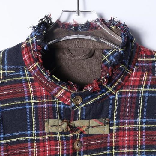 SDSA秋冬新款痞帅男装时尚撞色拼接格纹长袖衬衫一字扣设计百搭潮 商品图1