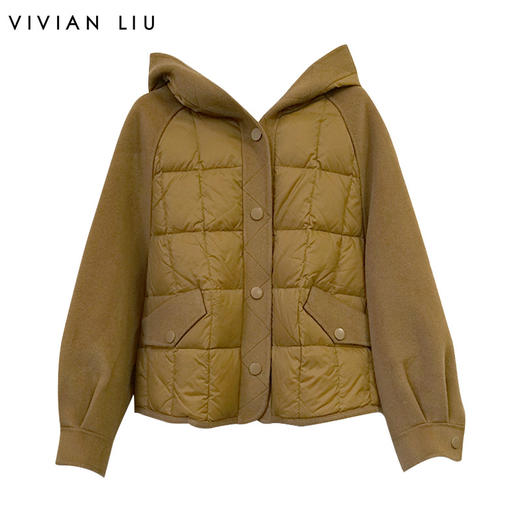 VIVIAN LIU薇薇安刘TD2418802春女装新款连帽毛呢拼接羽绒短外套 商品图0