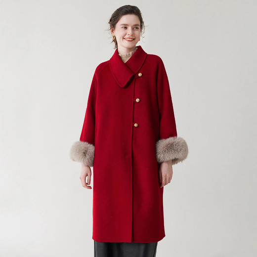 「自」全新升级【铂金会员588/天猫799/差价211】(14548)洛诗琳高级感韩版羊毛大衣2025秋冬可拆卸狐狸毛毛呢大衣 商品图1