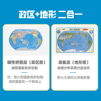 启妙岛北斗大号磁力中国世界地图拼图磁吸套装学生政区地形地理42*29cm 商品图7