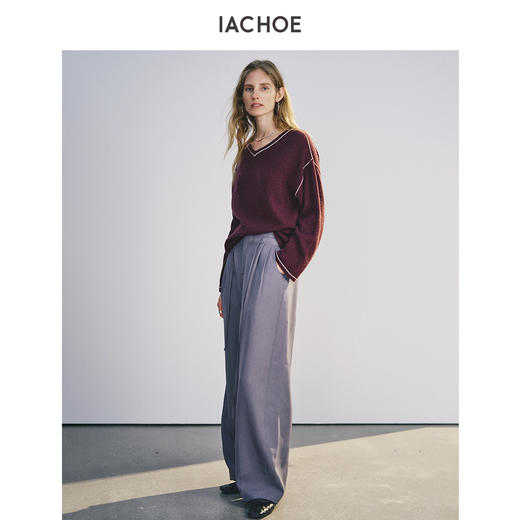 棉仓3661505006-含牦牛绒v领朗姆酒色毛衣 商品图3