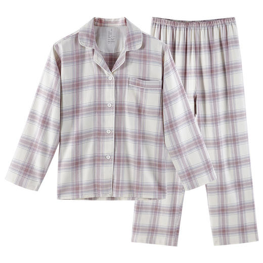 【法兰绒家居服】-奶白格系列家居服情侣睡衣中格纹全棉睡衣绒布居家服纯棉 商品图2