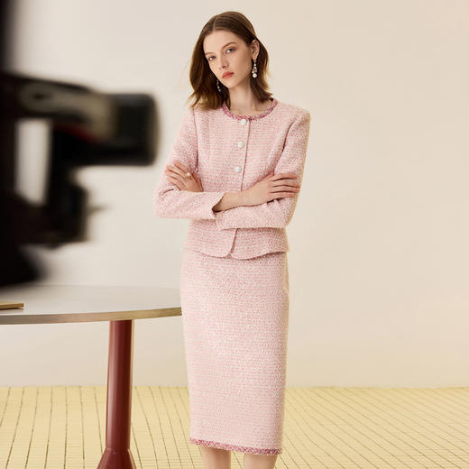 IWY/温缄之言粉紫色小香风粗花呢两件套短款半裙通勤套装25CS840 商品图5