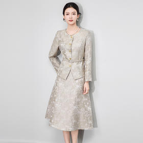 「高货wl」全新升级【铂金会员395/天猫529/差价134】(99540)洛诗琳2025秋冬重工浮雕提花西服高腰A字半身裙两件套女