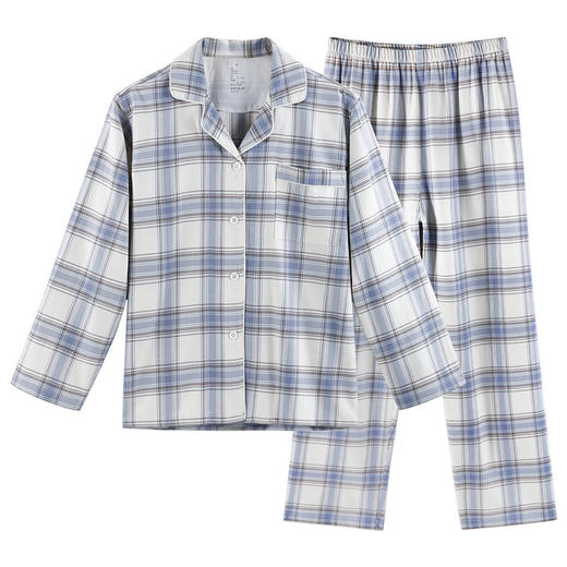 【法兰绒家居服】-奶白格系列家居服情侣睡衣中格纹全棉睡衣绒布居家服纯棉 商品图1