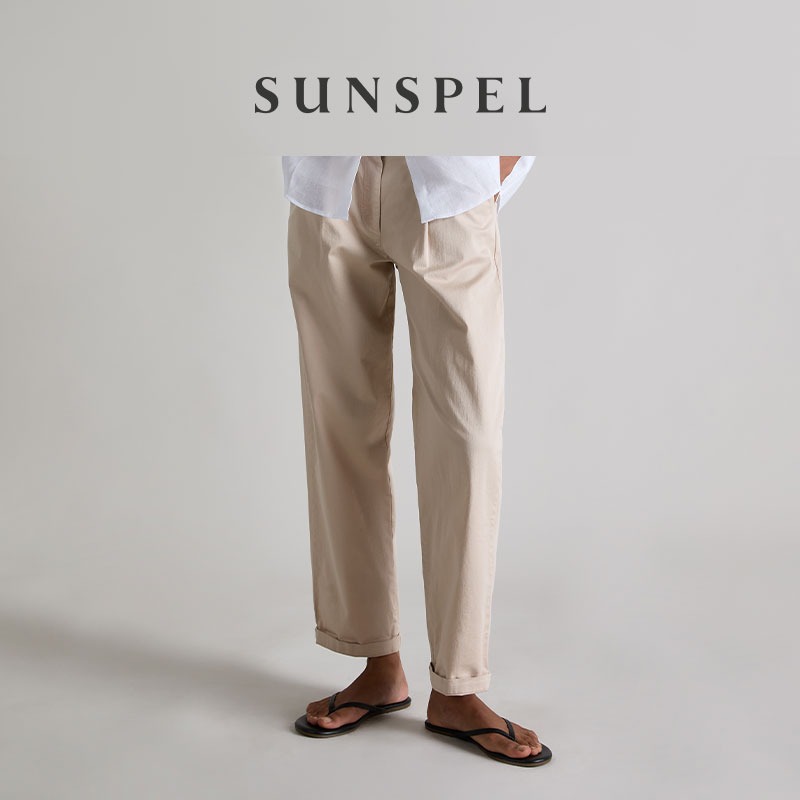 SUNSPEL女士秋冬斜纹双褶锥形休闲长裤全棉舒适休闲通勤