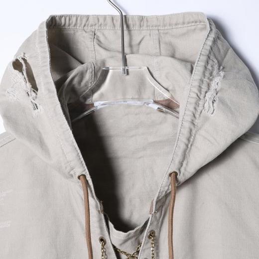 SDSA秋冬新款痞帅男装潮牌做旧重工涂鸦磨破抽绳链条撞色连帽卫衣 商品图1