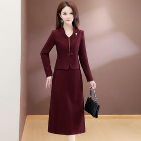 XQD-54C2526-Y小香风套装连衣裙2025年新款秋冬季喜婆婆妈妈礼服裙两件套