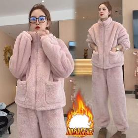 2025年新款珊瑚绒情侣睡衣女冬季加绒加厚保暖家居服宽松两件套装