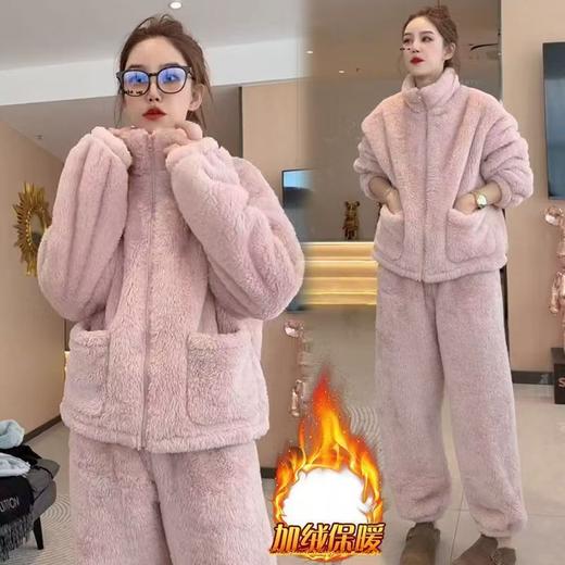 2025年新款珊瑚绒情侣睡衣女冬季加绒加厚保暖家居服宽松两件套装 商品图0