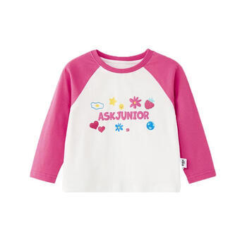 ASK JUNIOR童装儿童T恤女童春装小童字母长袖百搭休闲插肩袖打底衫 白色 110 商品图2
