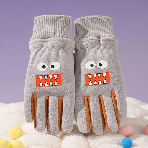 儿童保暖手套卡通可爱版男童女童摇粒绒加绒防寒户外骑车游玩暖手 商品图4