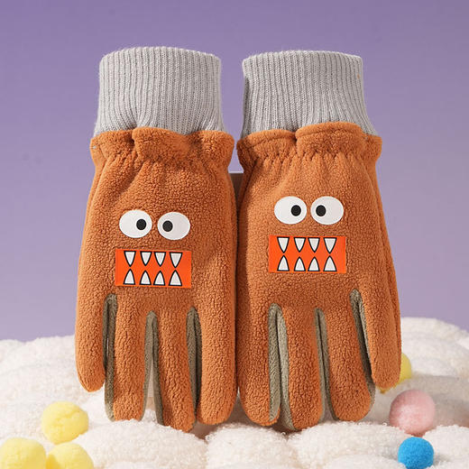 儿童保暖手套卡通可爱版男童女童摇粒绒加绒防寒户外骑车游玩暖手 商品图6