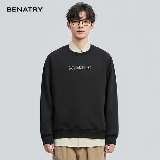 贝纳川冬季新品字母图案圆领加绒套头卫衣ECF424101 商品图4