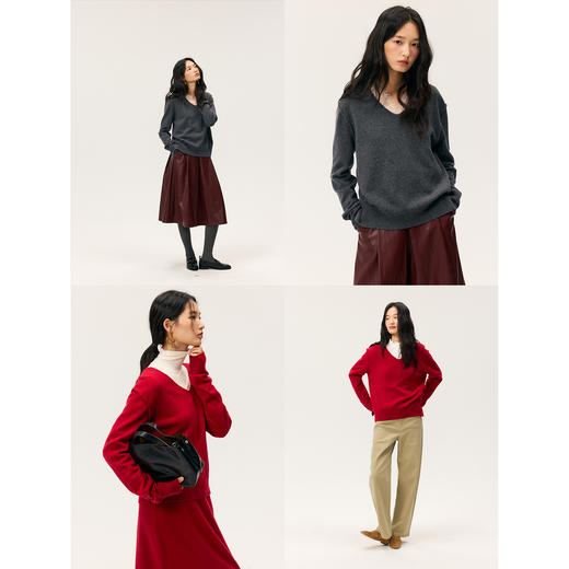 HeyDressV领开衩宽松羊毛毛衣/茧形针织松紧腰半裙 商品图1