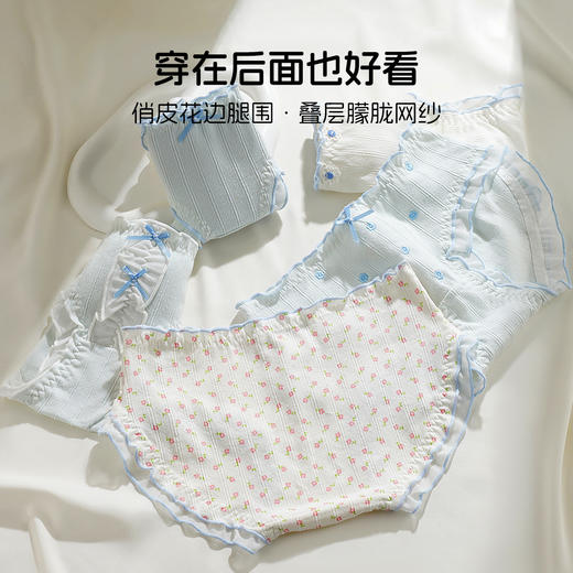 【10A级抑菌】5条装女士内裤舒适透气甜美蕾丝三角裤全棉裆D5611小花蓝调内裤 商品图2