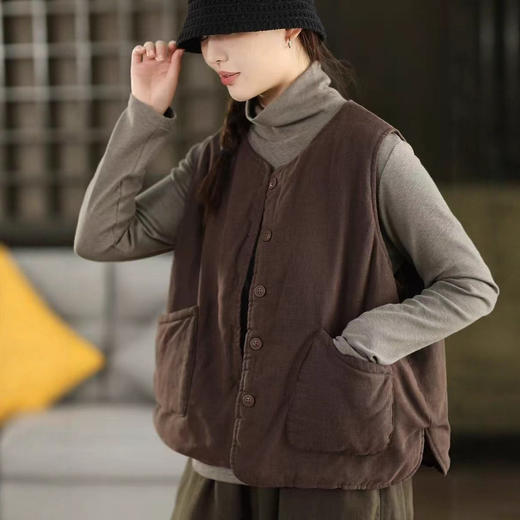 雀说马甲夹棉款复古文艺加厚保暖无袖马夹棉衣外套AL6202 商品图0