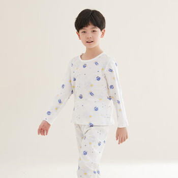 红豆儿童睡衣男女童春夏薄款纯棉家居服套装长袖裤空调服J3115白色160 商品图5