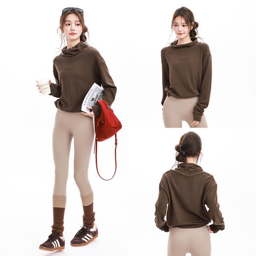 跃牌【禅语梵心】秋冬双面绒立领抽绳卫衣女宽松休闲瑜伽服长袖上衣健身服运动外套CX3075 商品图4