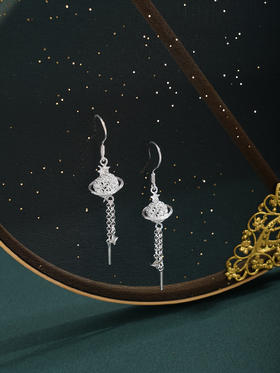 子佩集【环绕星空】S990银耳环【QFES045】花丝流苏星球2510