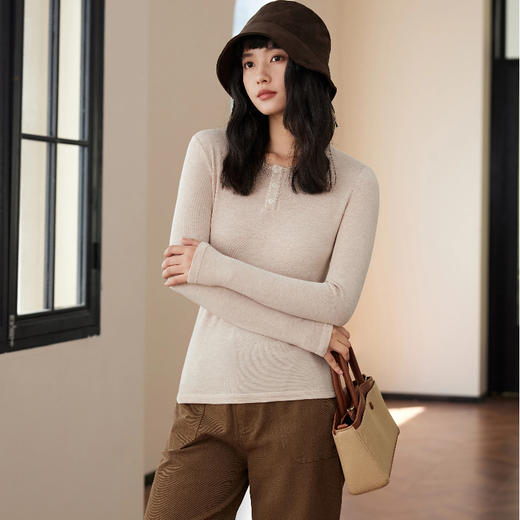 SPLELED 复古亨利领羊绒衫 兰精莫代尔纤维+黄金产区山羊绒混纺，黑科技自发热 蓬松软糯，保暖效果好 商品图2